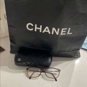 Chanel Black Quilted Glasses Case with Glasses